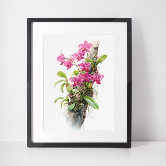 Watercolor Pink Orchids Wall Art Print Unframed - Elegant Floral Serenity - Picture 3 of 6